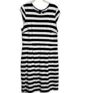Loft Womens Sheath Dress Size 12 White Black Striped Knit Cap Sleeves